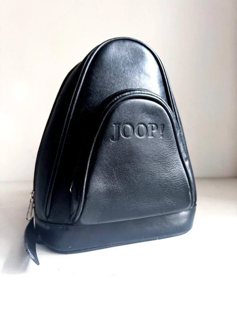 Vintage Joop Black Leather Small Convertible Backpack